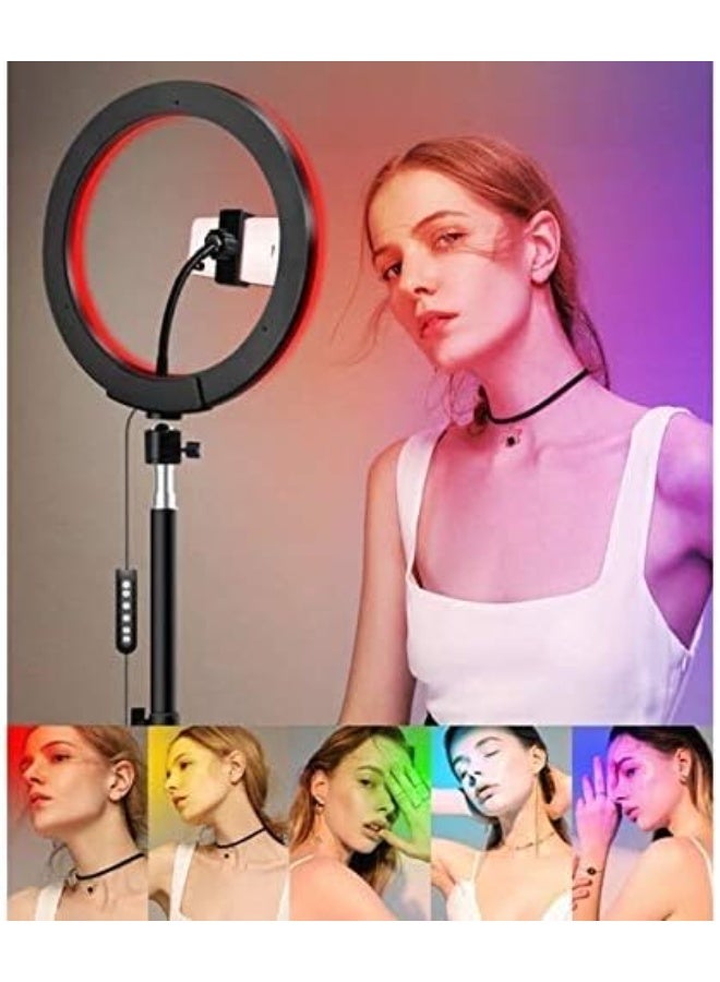 Professional 12-inch RGB Ring Light with 8-Feet Extendable Tripod Stand - Dimmable LED Circle Light with Phone Holder for Vlogging and Streaming - Image 3